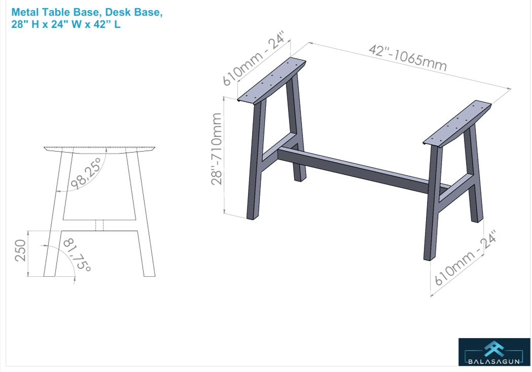 28" H x 24" W apart 42" Astyle Table Bases, Height 26" 32