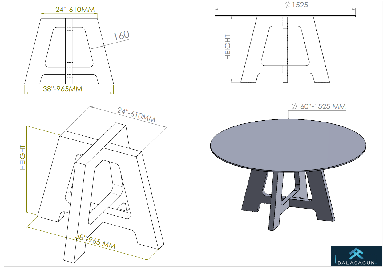 Round Metal Table Base For Heavy Table Tops | KALE