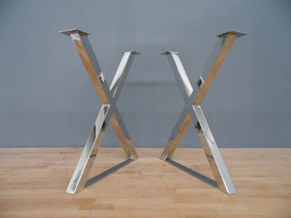 28" X Frame Table Legs , 24" Base Width,stainless Steel, Height 26" To 32" Set(2)