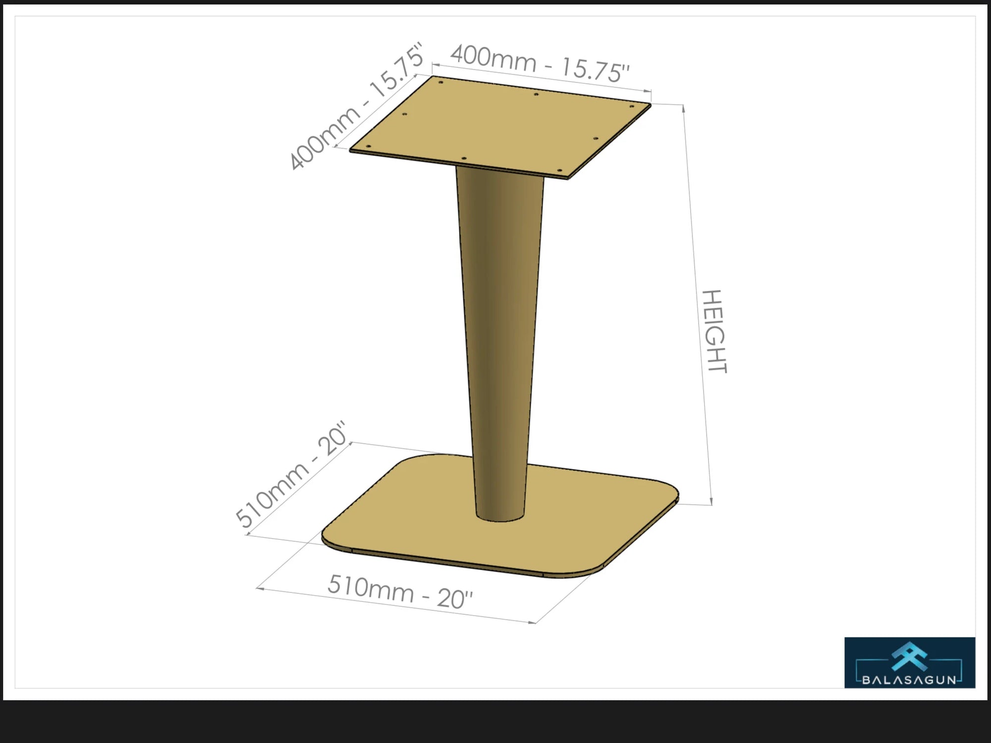 Steel Table Base , 28" Table Pedestal , GOLDEN HORN by Balasagun
