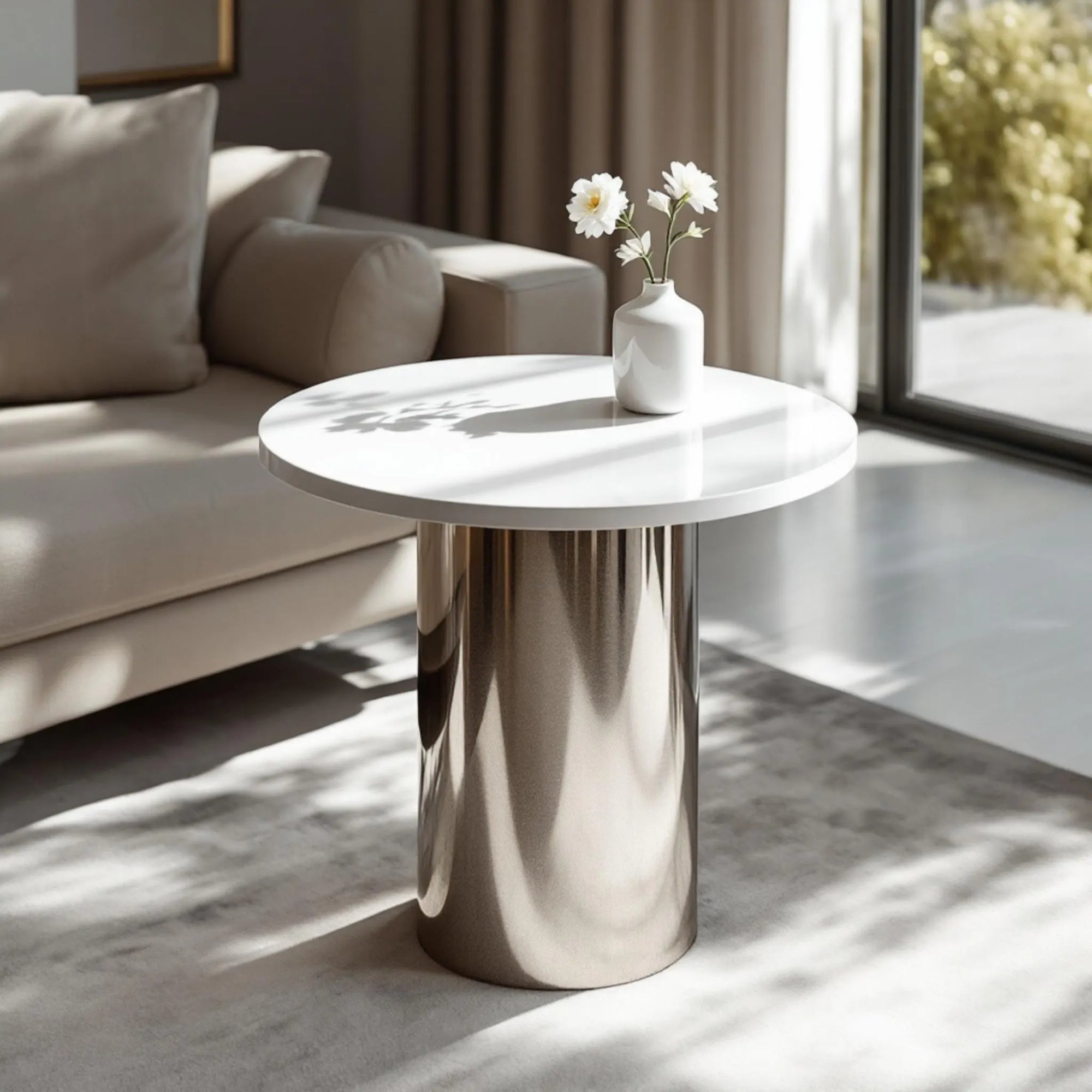 Custom Stainless Steel Round Drum Pedestal Base -Side&End/Dining  Modern Cyclinder Table Base |Custom Dimensions