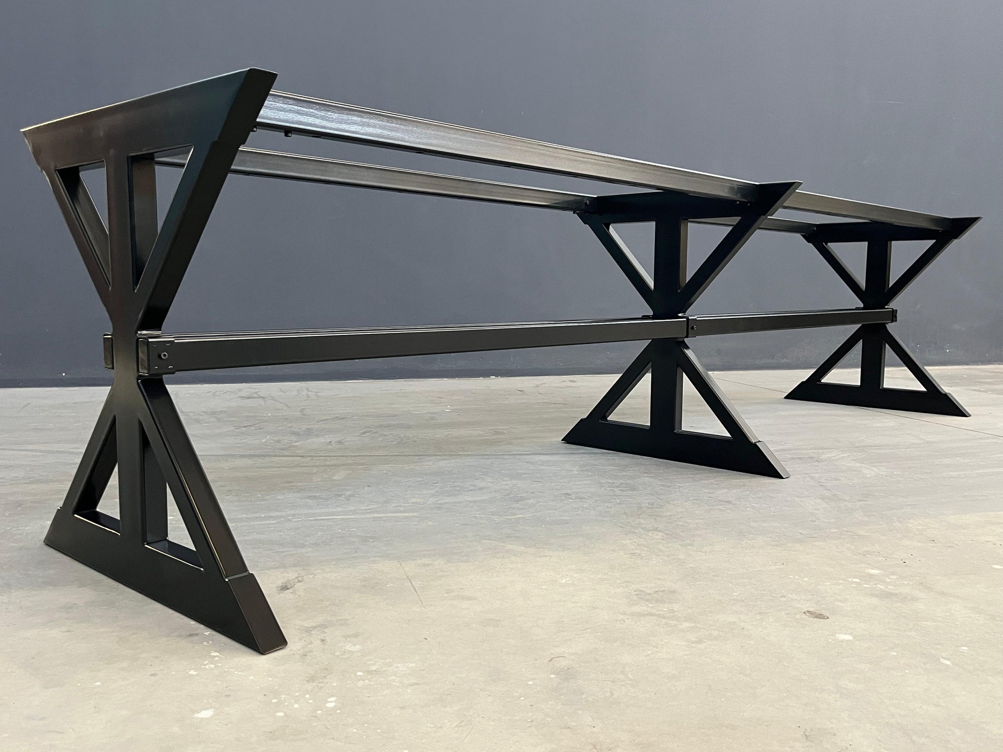 Metal Trestle Farmhouse Steel  Dining Table Base | KABIL 3 | 28"H x 28" W x 96” L Industrial