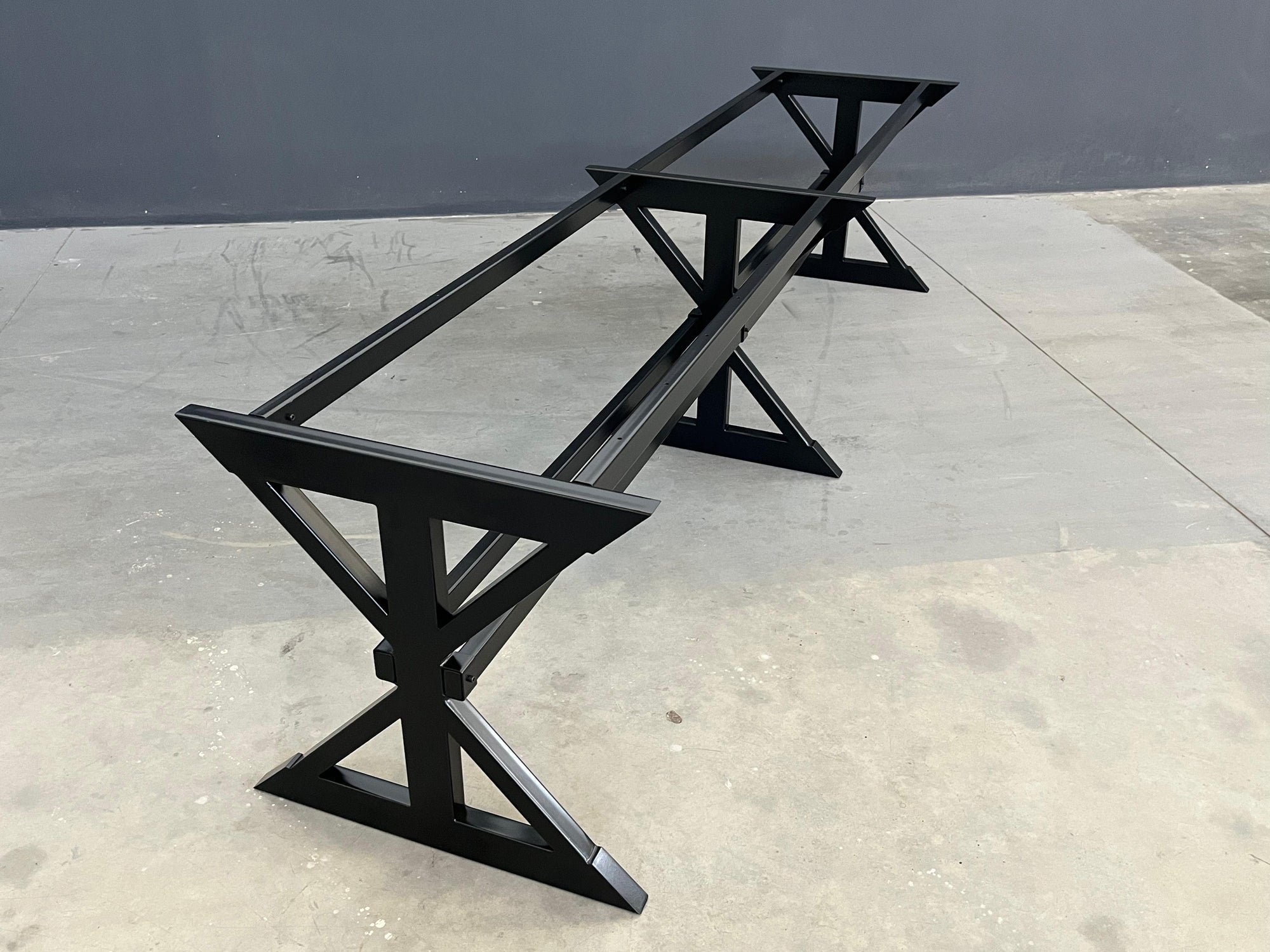 Metal Trestle Farmhouse Steel  Dining Table Base | KABIL 3 | 28"H x 28" W x 96” L Industrial