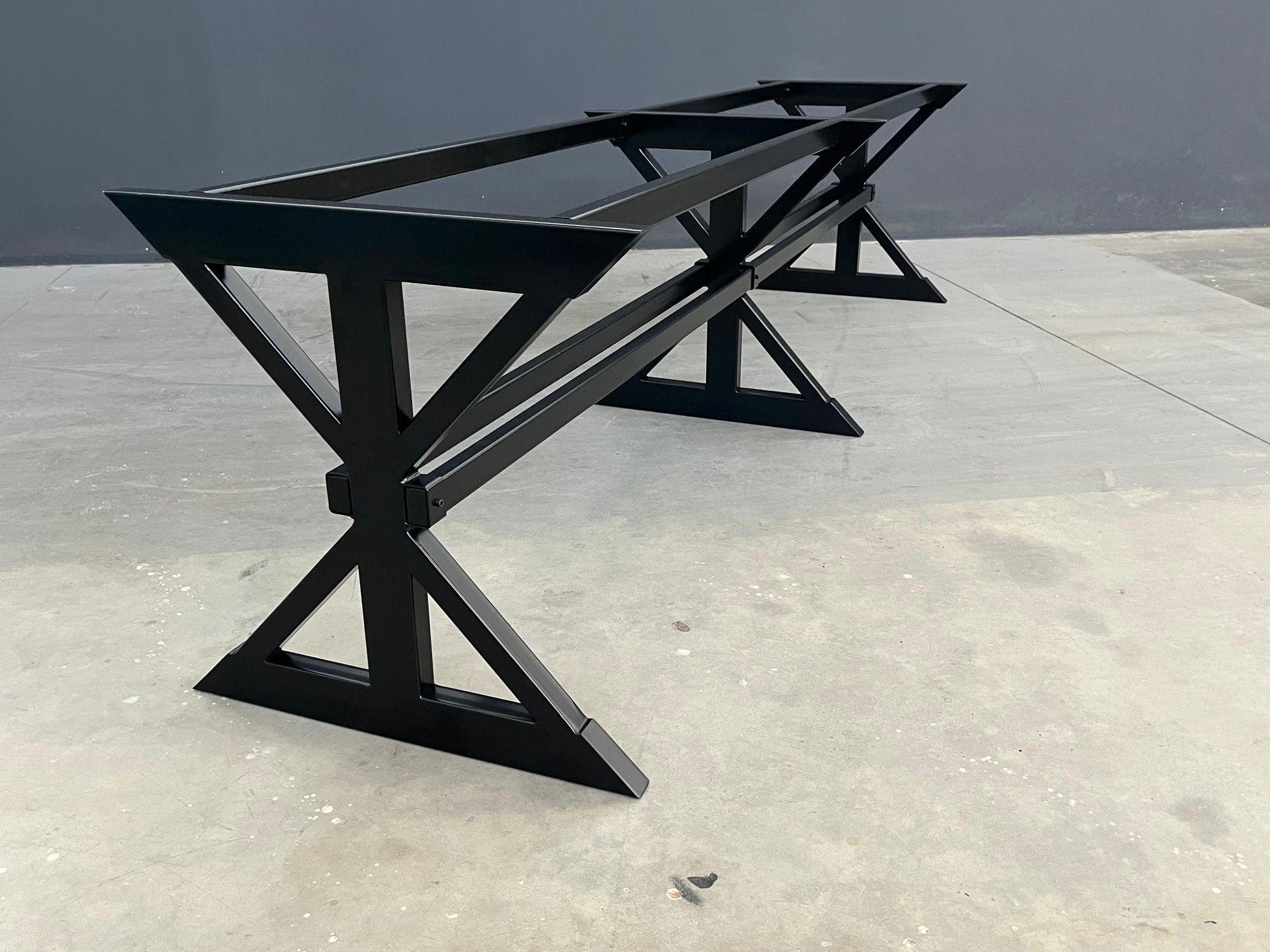 Metal Trestle Farmhouse Steel  Dining Table Base | KABIL 3 | 28"H x 28" W x 96” L Industrial
