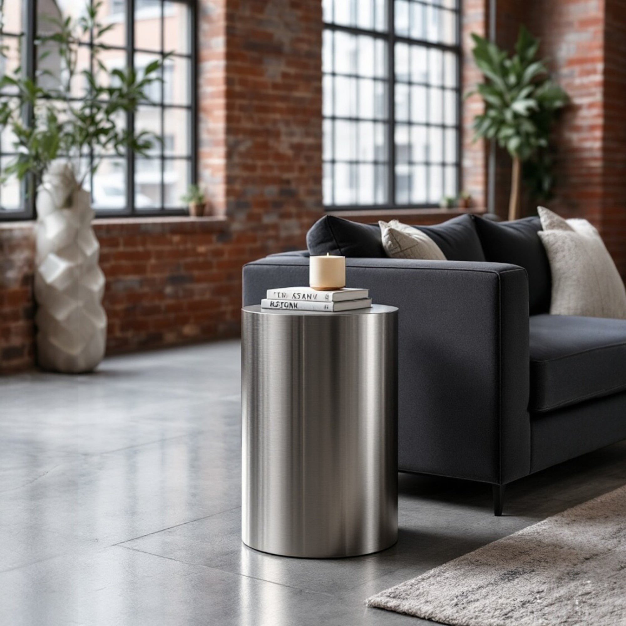 Custom Stainless Steel Round Drum Pedestal Base -Side&End/Dining  Modern Cyclinder Table Base |Custom Dimensions