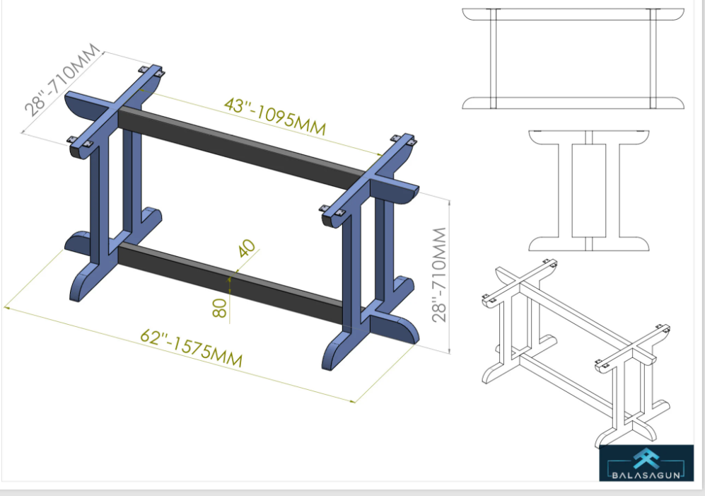 Metal Table Base, ALTAR Steel Table Base ,28” H x 28" W x 62” L ALTAR