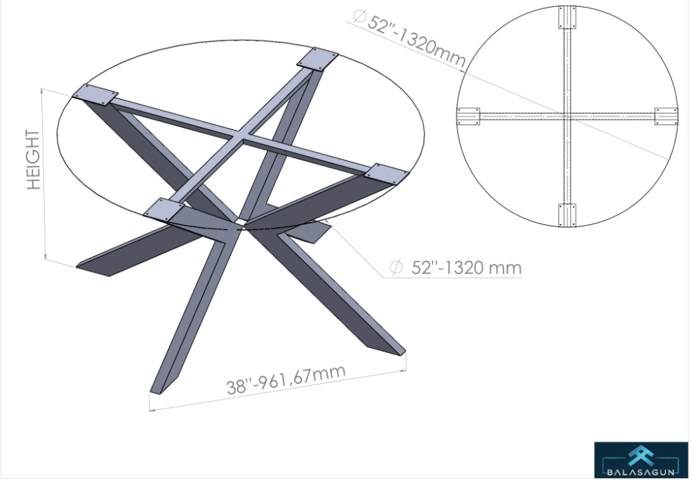 Round Dining Steel Table Base , 28"H x 52” R  TUG - Table Base