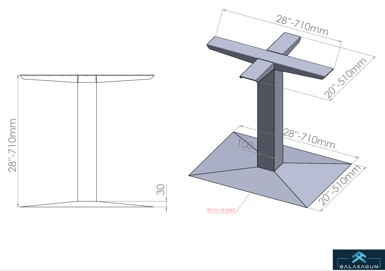 28" BIG ZARF Post Pedestal Table Base