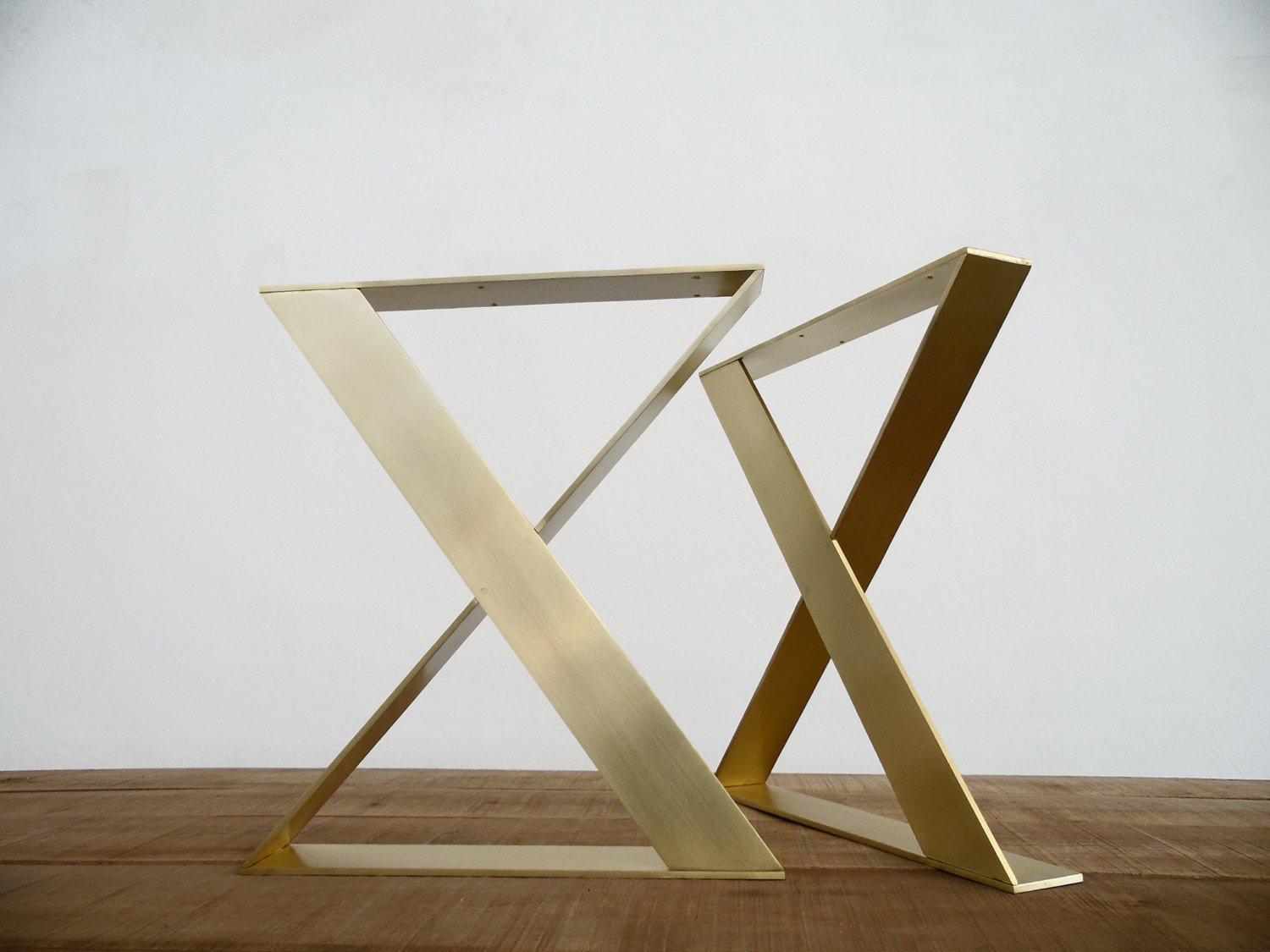 28" H X 24" W  X-frame Flat Brass  Table Legs, Height 26" To 32" Set(2)