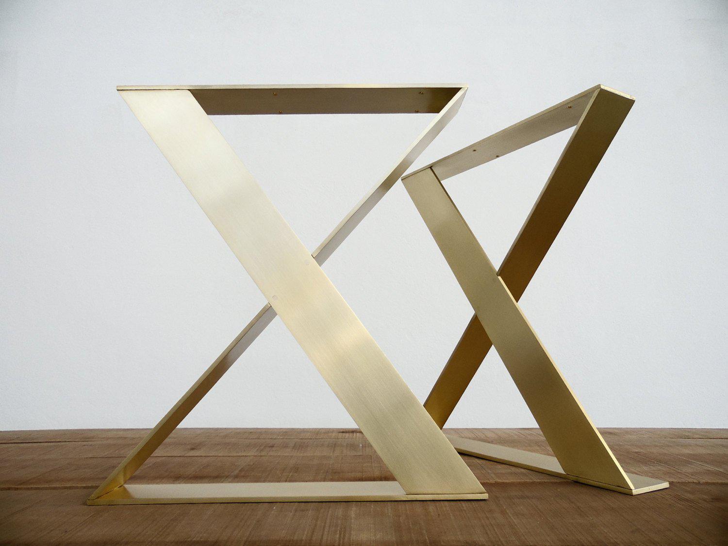 28" H X 24" W  X-frame Wide Flat Brass  Table Legs, Height 26" To 32" Set(2)