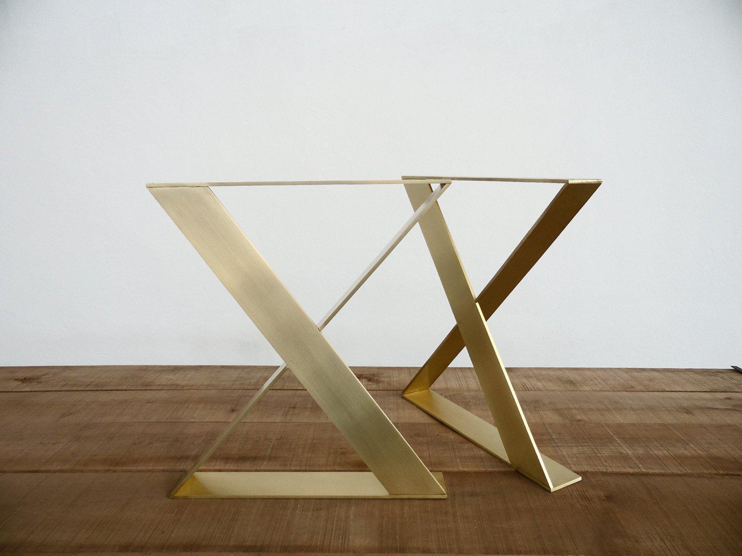 28" H X 24" W  X-frame Wide Flat Brass  Table Legs, Height 26" To 32" Set(2)