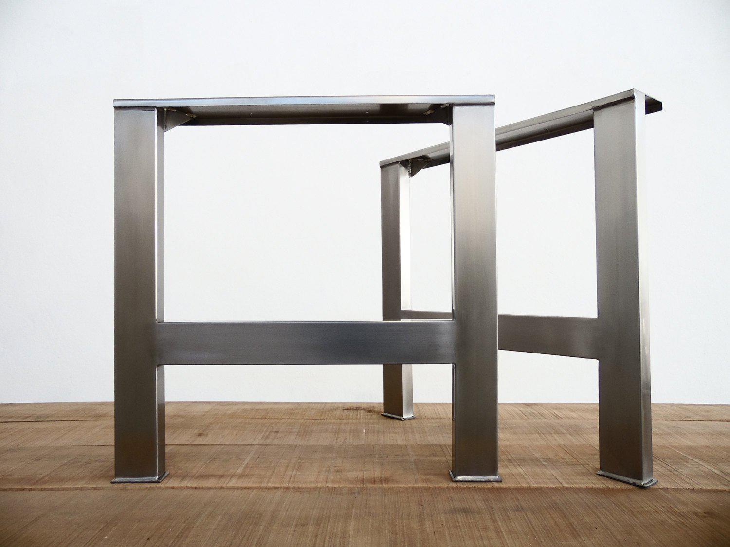 28" H X 28" W   H-style Table Wide Steel Tube Table Legs, Stainless Steel,  Height 26" - 32"  Set(2)