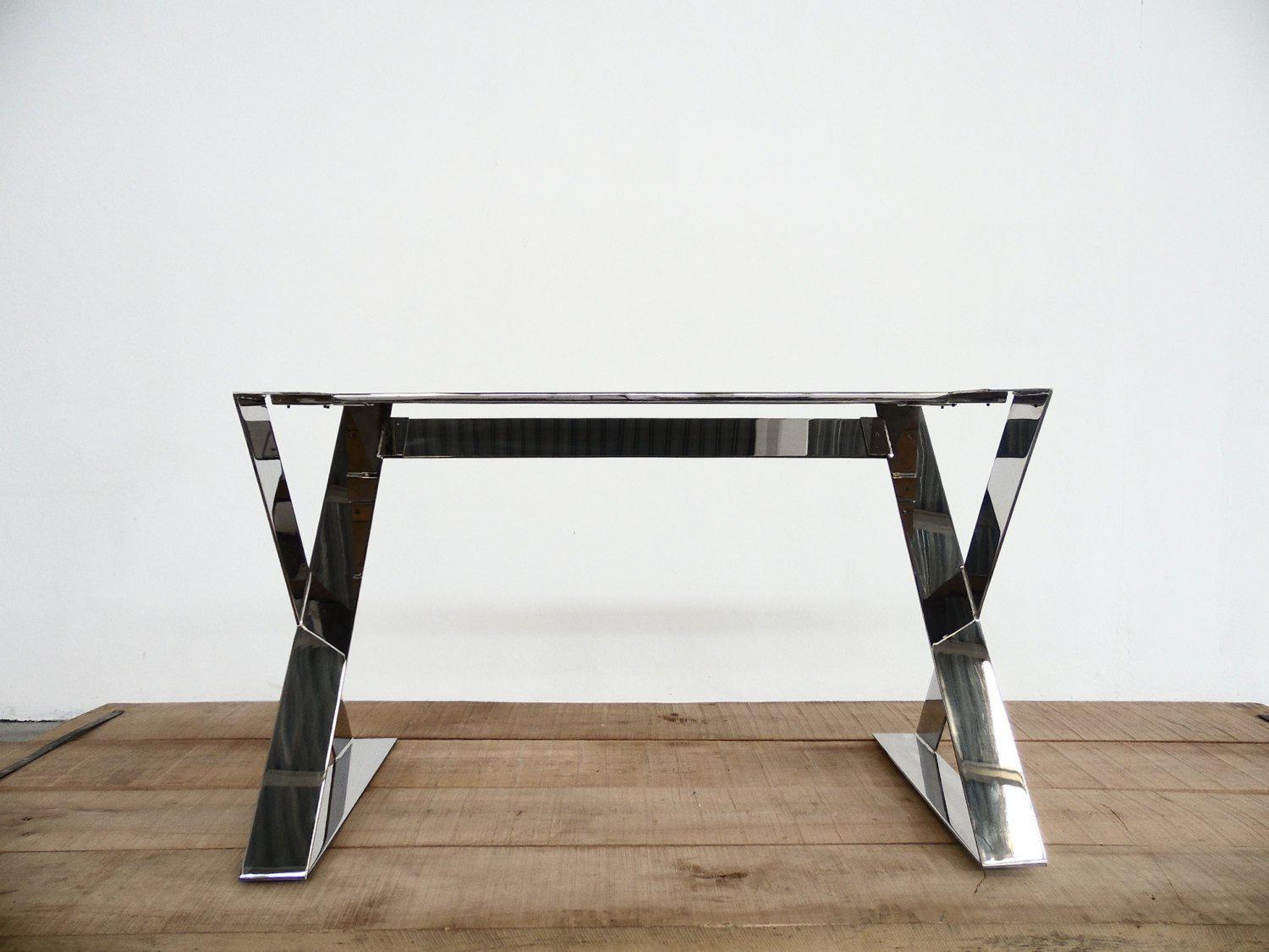28" X 24" - Apart 42"  X-frame Wide Flat Stainless Steel Long Table Base , Height 26" - 32"