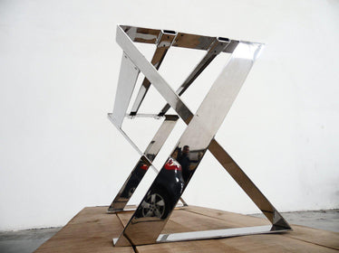 28" X 24" - Apart 42"  X-frame Wide Flat Stainless Steel Long Table Base , Height 26" - 32"