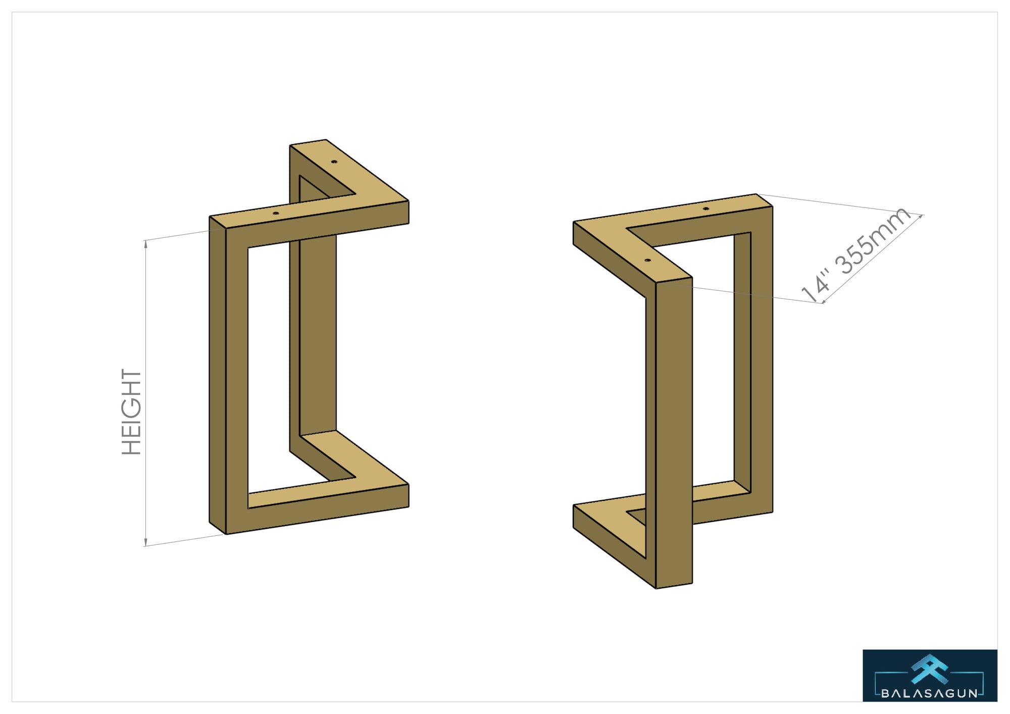 Brass Bench Legs Set ( 2) - Bracket Style 12''-16'' Height