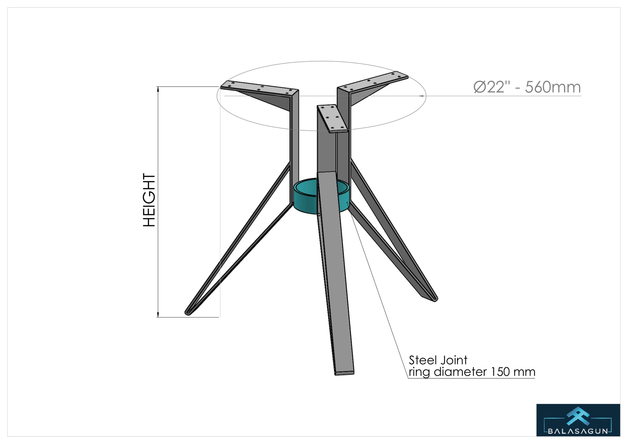 28" Bistro Table Legs Round Table Bases, 22" Base Diameter, Height 26" 32"