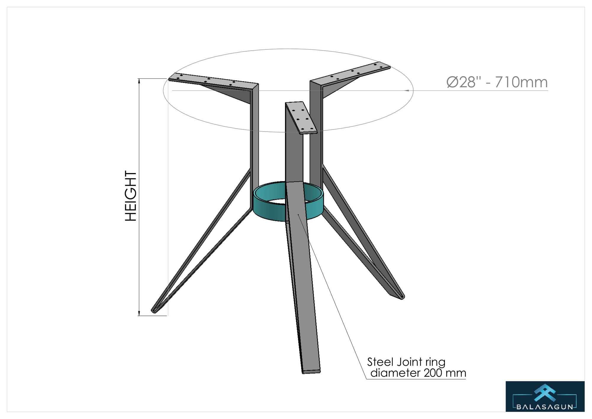 28" Bistro Table Legs Round Table Bases, 28" Base Diameter, Height 26" 32"