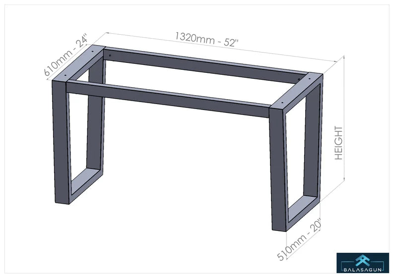 Trapezoid Frame Metal Dining Table Base , 28" H X 24" W x 52" L | TAPER 2452