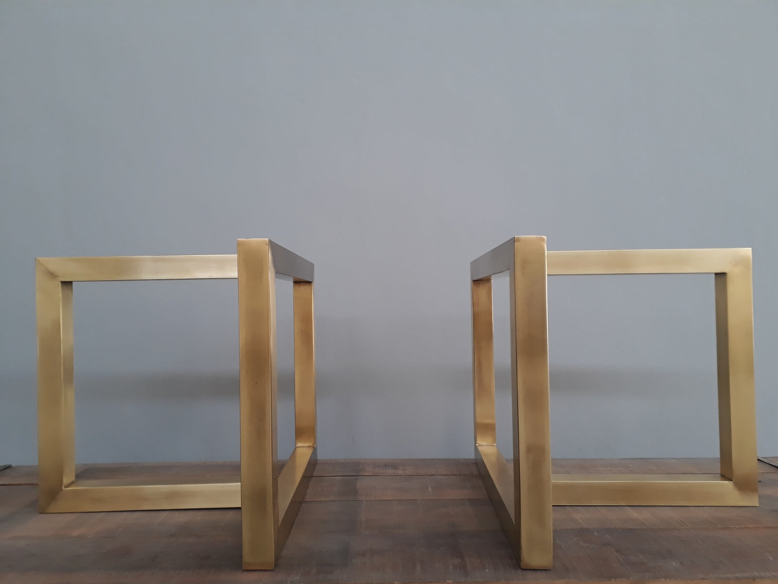 28" H x 35” W x 26" Ext. Brass Table Base Trestle Legs Height 26" - 32" Set(2)