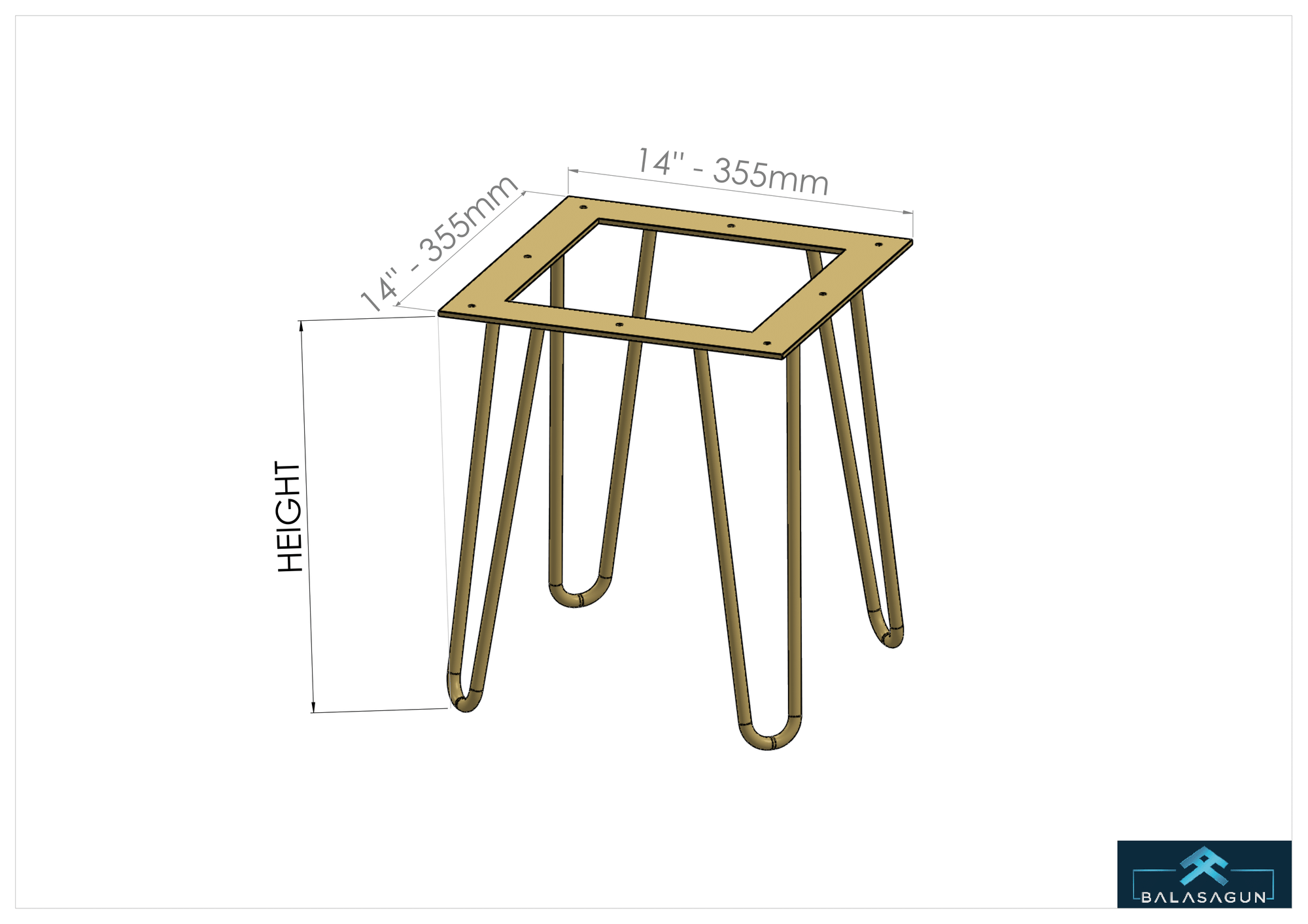 16" Brass Hairpin Ottoman Base ,height 12" 17"
