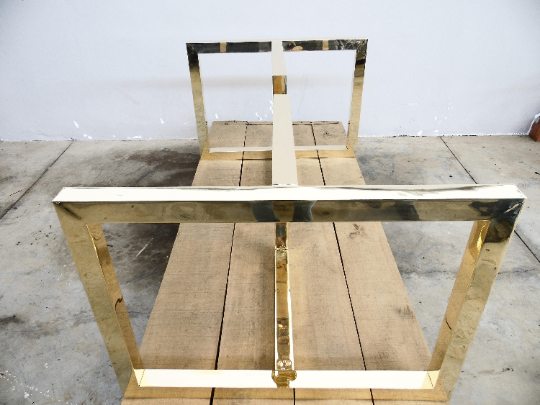 28" H x 35” W x 26" Ext. Brass Table Base Trestle Legs Height 26" - 32" Set(2)