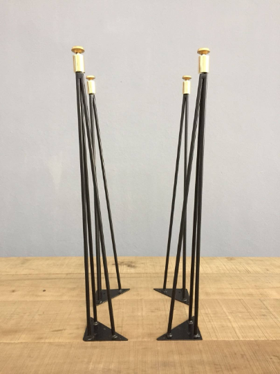 Hairpin Table Legs with Brass Tips , 28"  3-PIN-Gold Table Legs  Set(4)