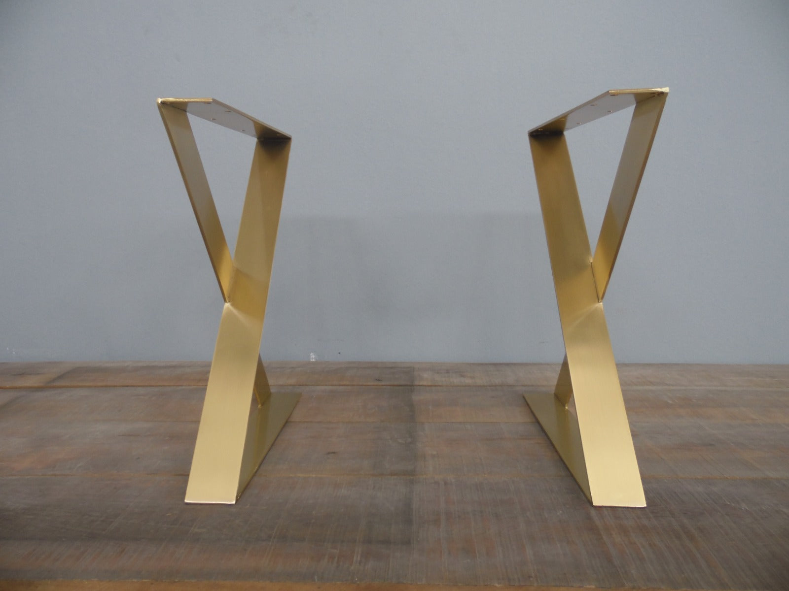 x flat steel table legs brushed brass