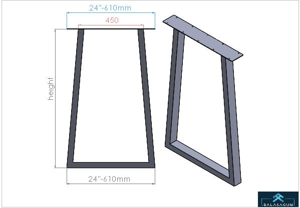 28" Trapezoid IN Table Legs , Width 24" , Height 26" 32" Set (2)