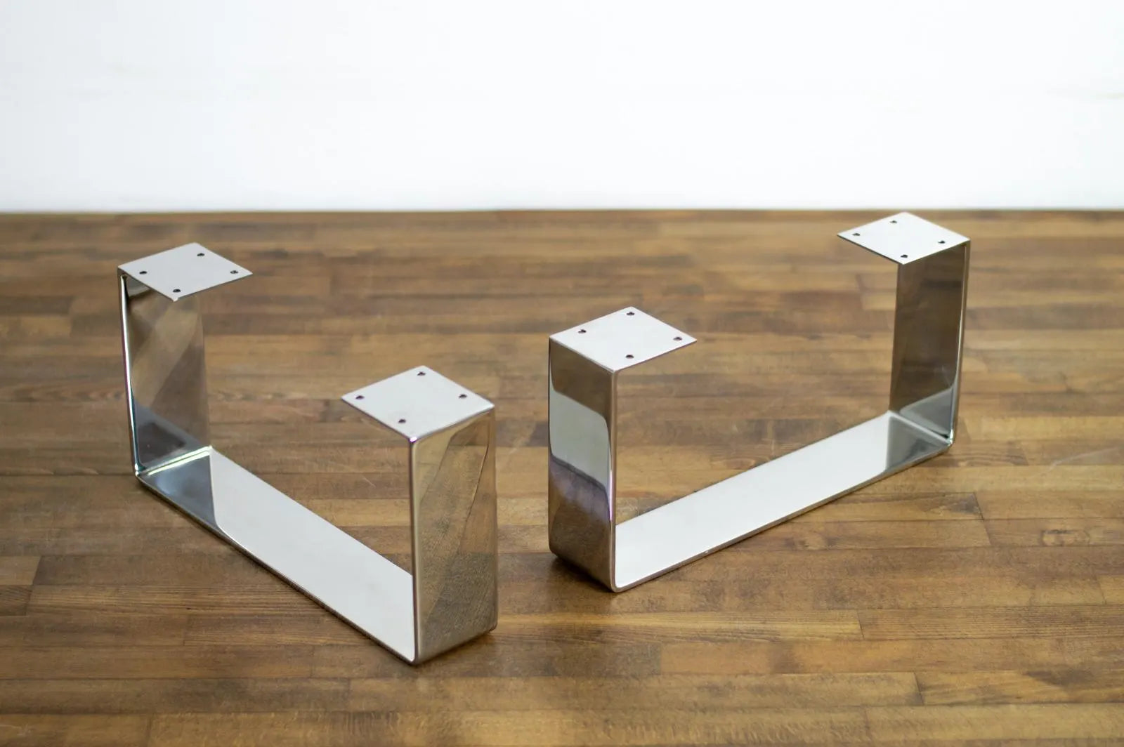 8" X 16" Flat Stainless Steel Table Legs, Sofa Legs, Height 4" To 11" Set(2)