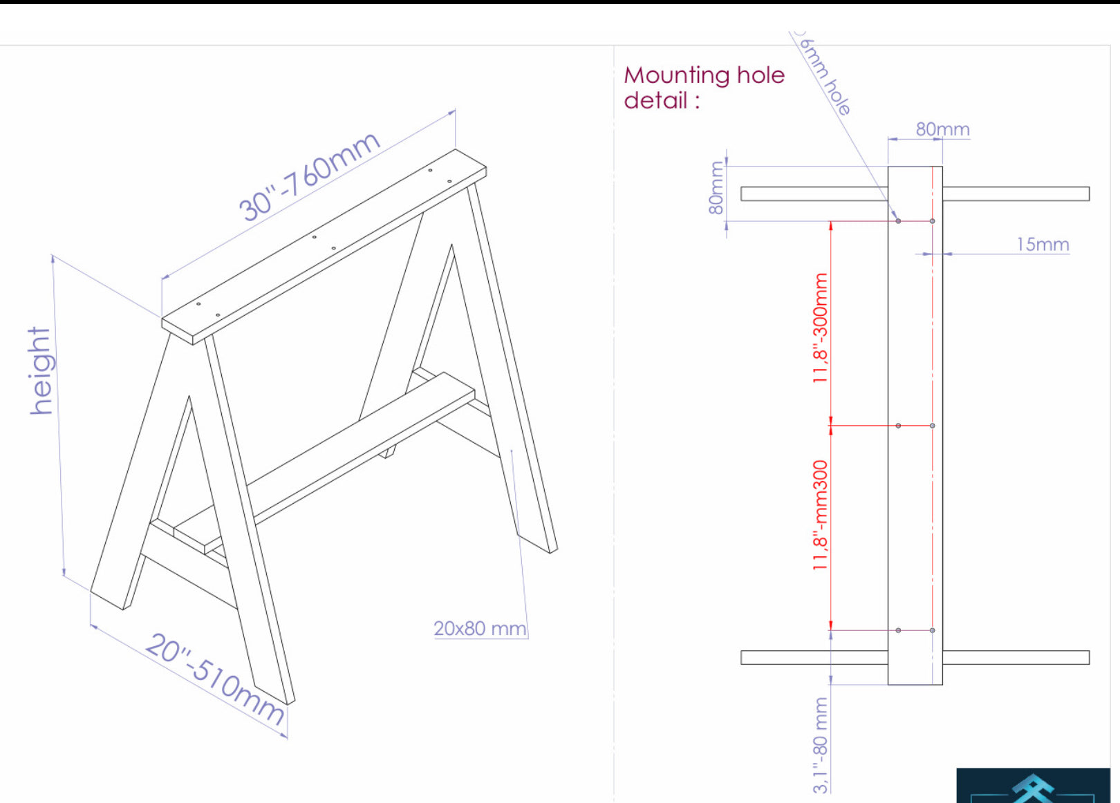 Stainless Steel Sawhorse Desk Legs Set ( 2)