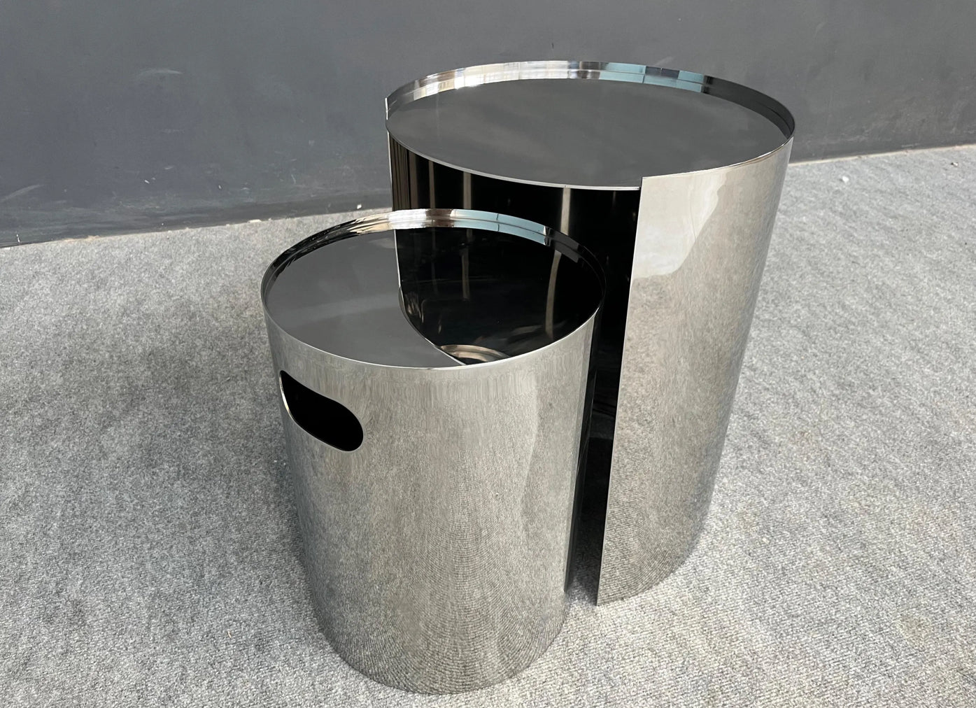 Accent & End Drum Table Set | Stainless Steel Nested Side Tables - Modern Round Coffee Table Set