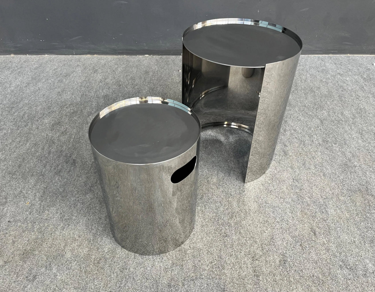 Accent & End Drum Table Set | Stainless Steel Nested Side Tables - Modern Round Coffee Table Set