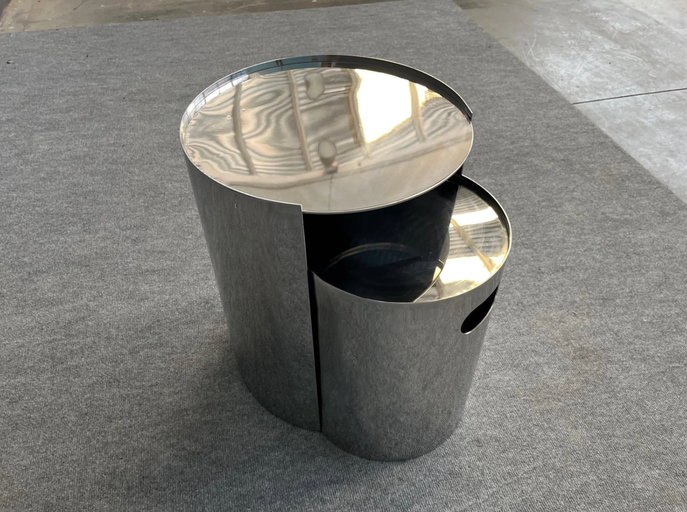 Accent & End Drum Table Set | Stainless Steel Nested Side Tables - Modern Round Coffee Table Set