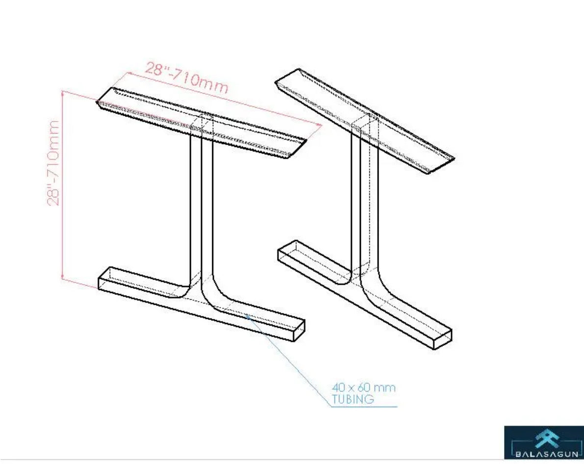 28" Besik Single Bar Table Legs, 28" Width Base | Set (2)