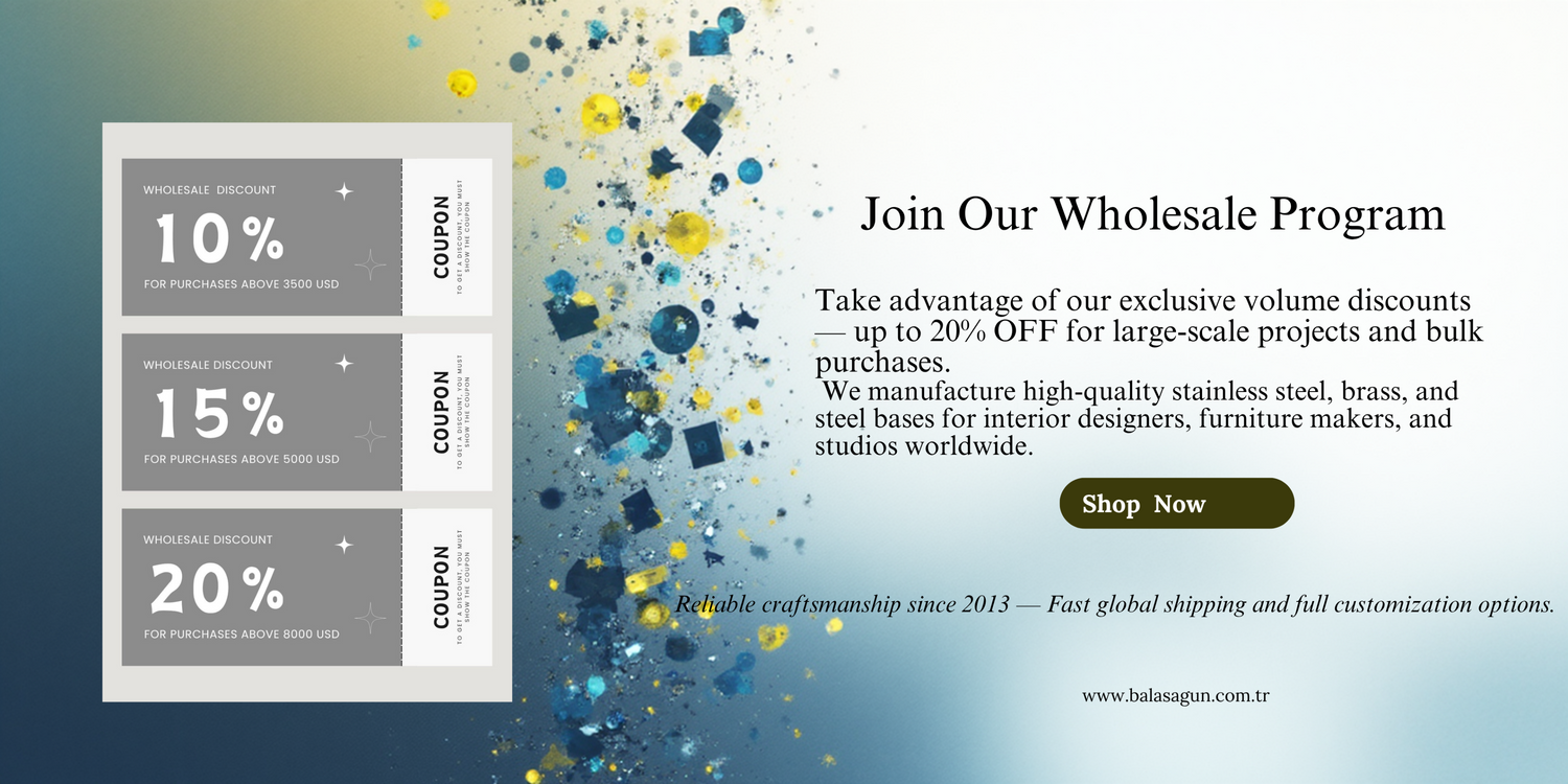 Promotional banner for Balasagun wholesale program showing 10%, 15%, and 20% discount coupons with information about volume discounts and a ‘Shop Now’ button.