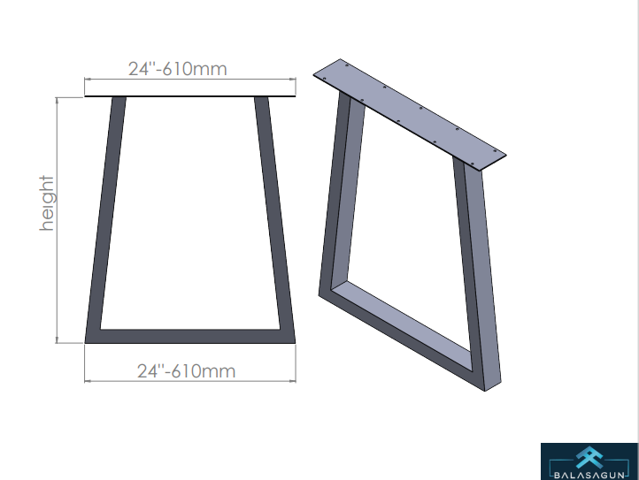 28" Trapezoid IN Table Legs , Width 24" , Height 26" 32" Set (2)
