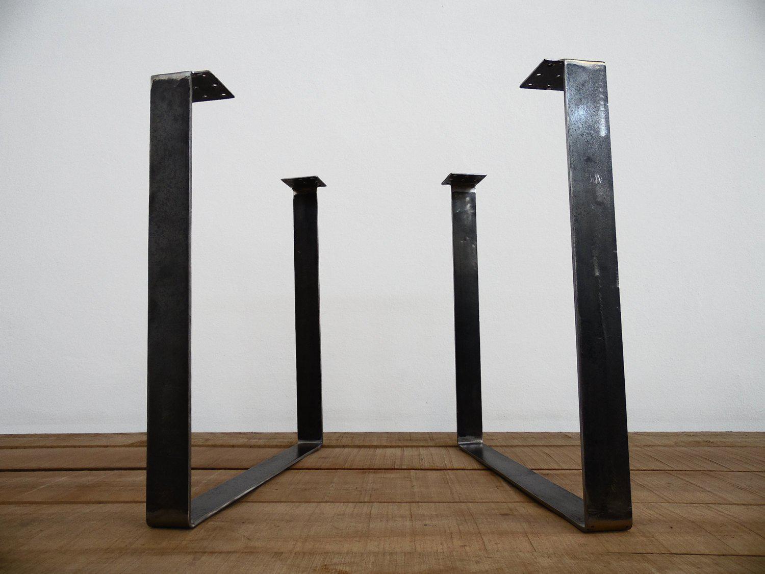 28" Flat Steel Square Table Legs, Height Option 26"-32" Set(2)