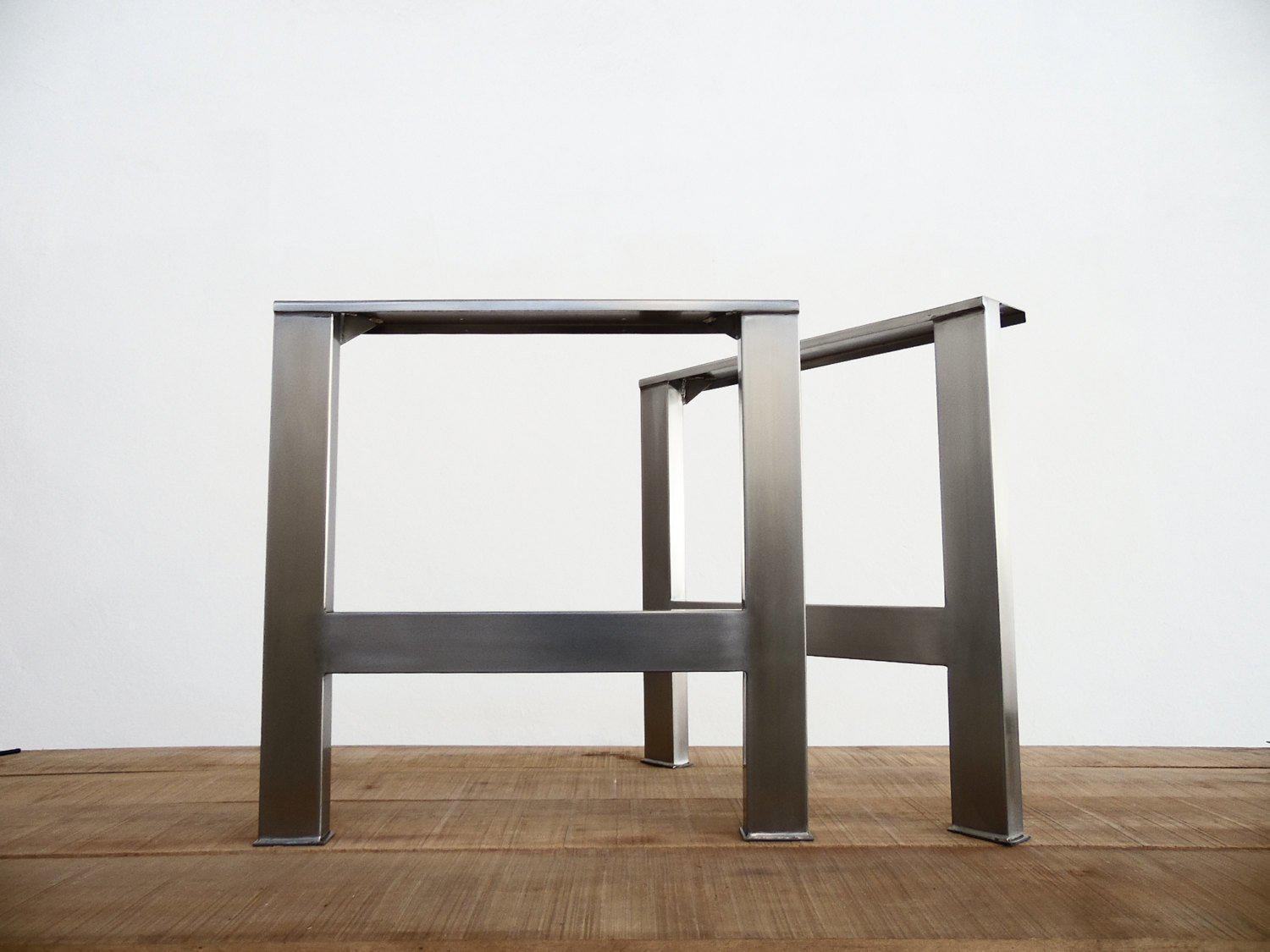 28" H X 28" W   H-style Table Wide Steel Tube Table Legs, Stainless Steel,  Height 26" - 32"  Set(2)