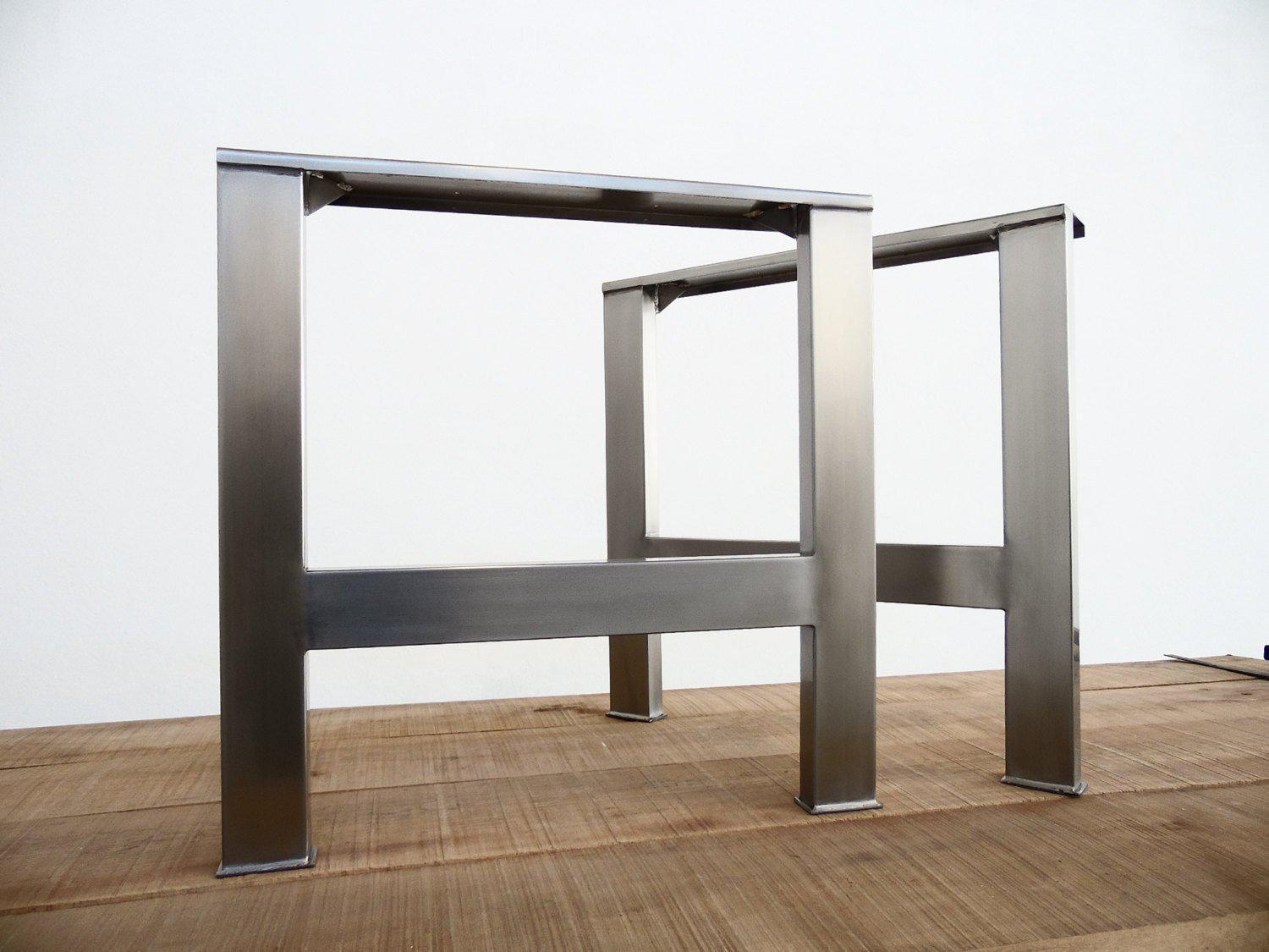 28" H X 28" W   H-style Table Wide Steel Tube Table Legs, Stainless Steel,  Height 26" - 32"  Set(2)