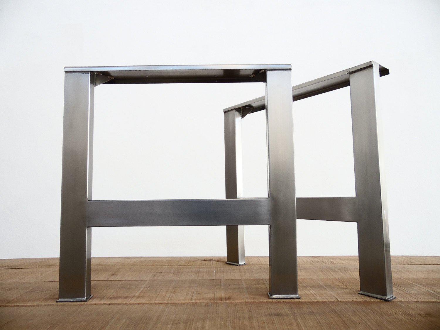 28" H X 28" W   H-style Table Wide Steel Tube Table Legs, Stainless Steel,  Height 26" - 32"  Set(2)