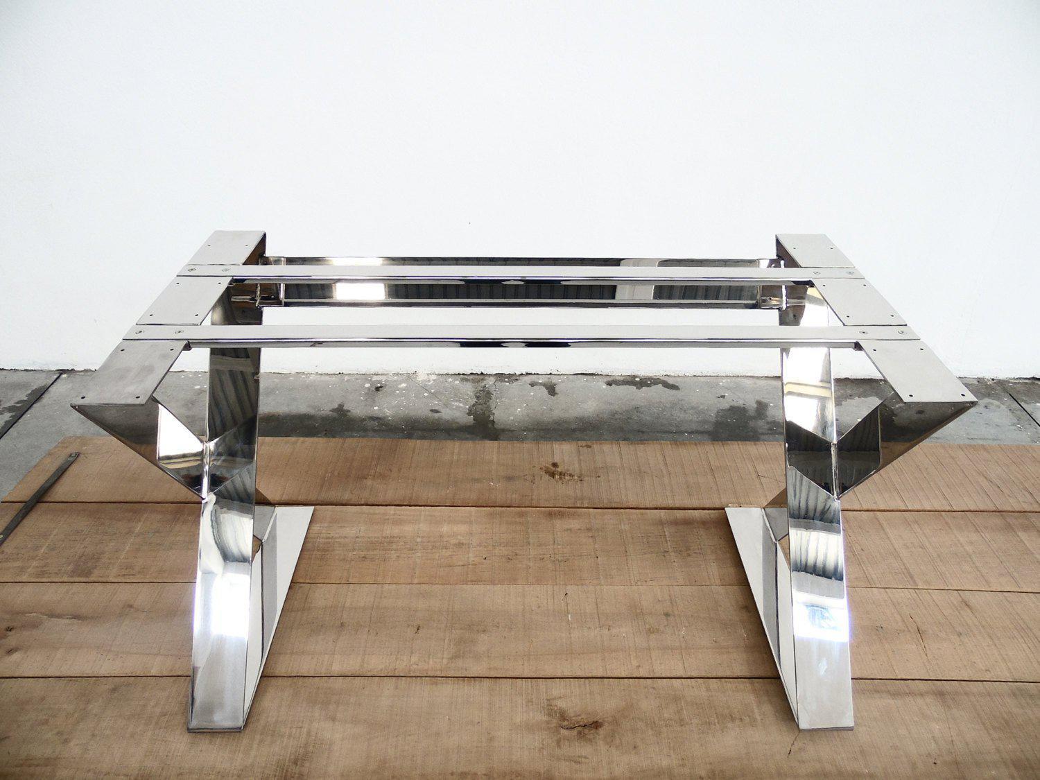 28" X 24" - Apart 42"  X-frame Wide Flat Stainless Steel Long Table Base , Height 26" - 32"