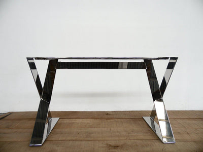 28" X 24" - Apart 42"  X-frame Wide Flat Stainless Steel Long Table Base , Height 26" - 32"