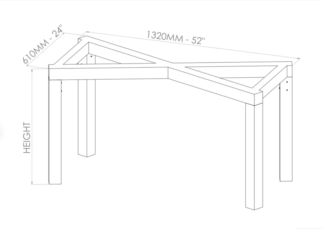 28"H x24"W x52” Metal Dining Table Base, KIRIM Table Base, Height 25” - 30”
