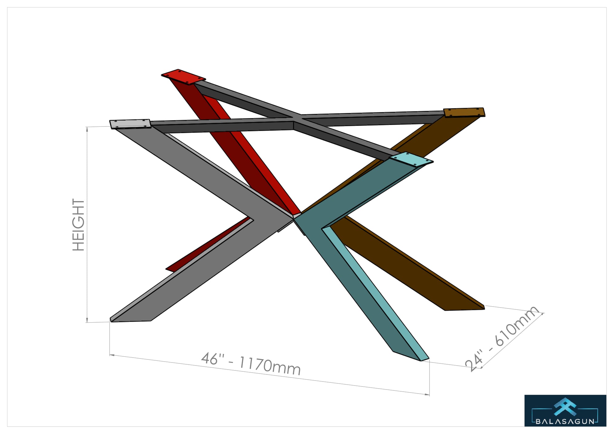 28" H 24" W x 46" L TUG  Stainless Steel Table Base,height 26" 32