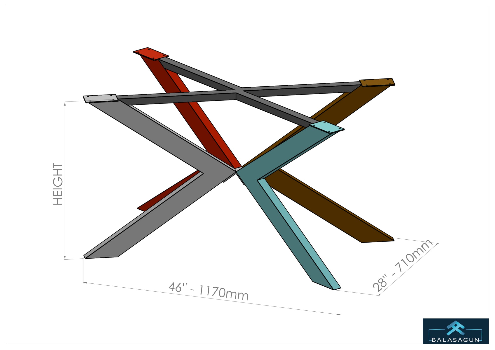 28" H 28"w X 46" L Tug Stainless Steel Table Base,height 26" 32"