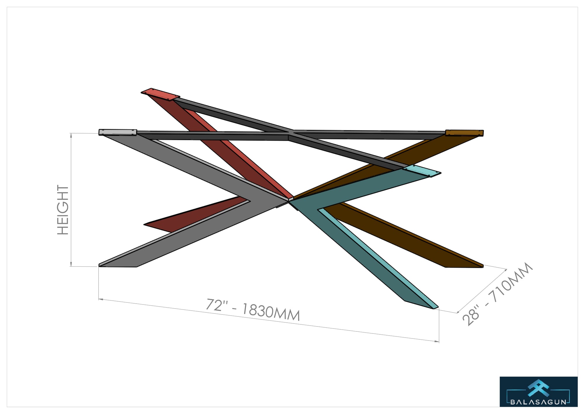 28" H x 28" W x 72" L TUG  Stainless Steel Table Base,height 26" 32"