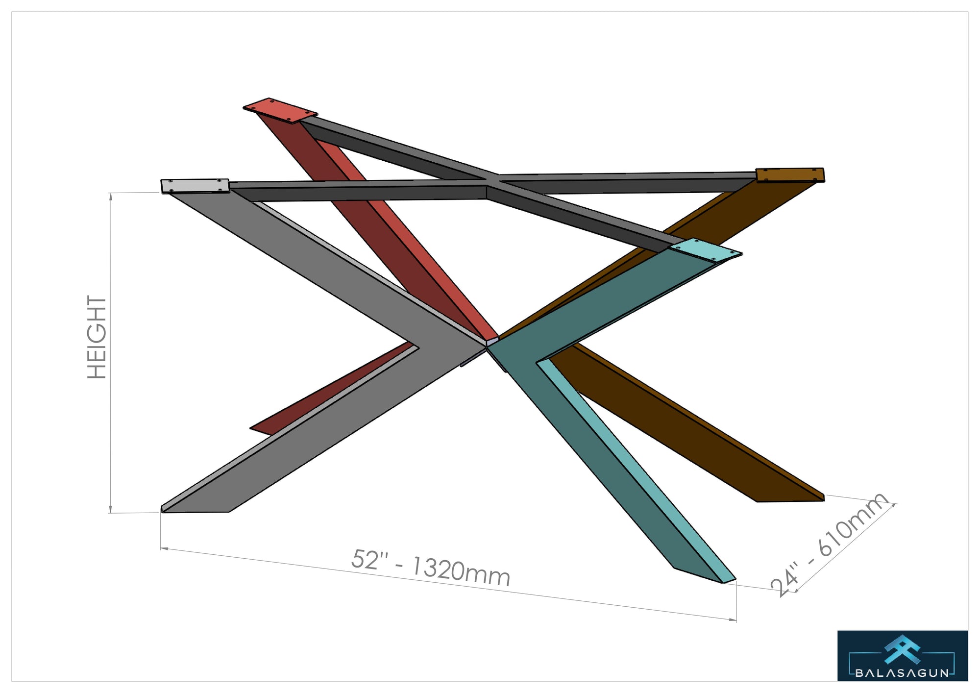 Stainless Steel Modern Design Table Base , 28" H x 24" W x 52” L TUG - , height 26" - 30”