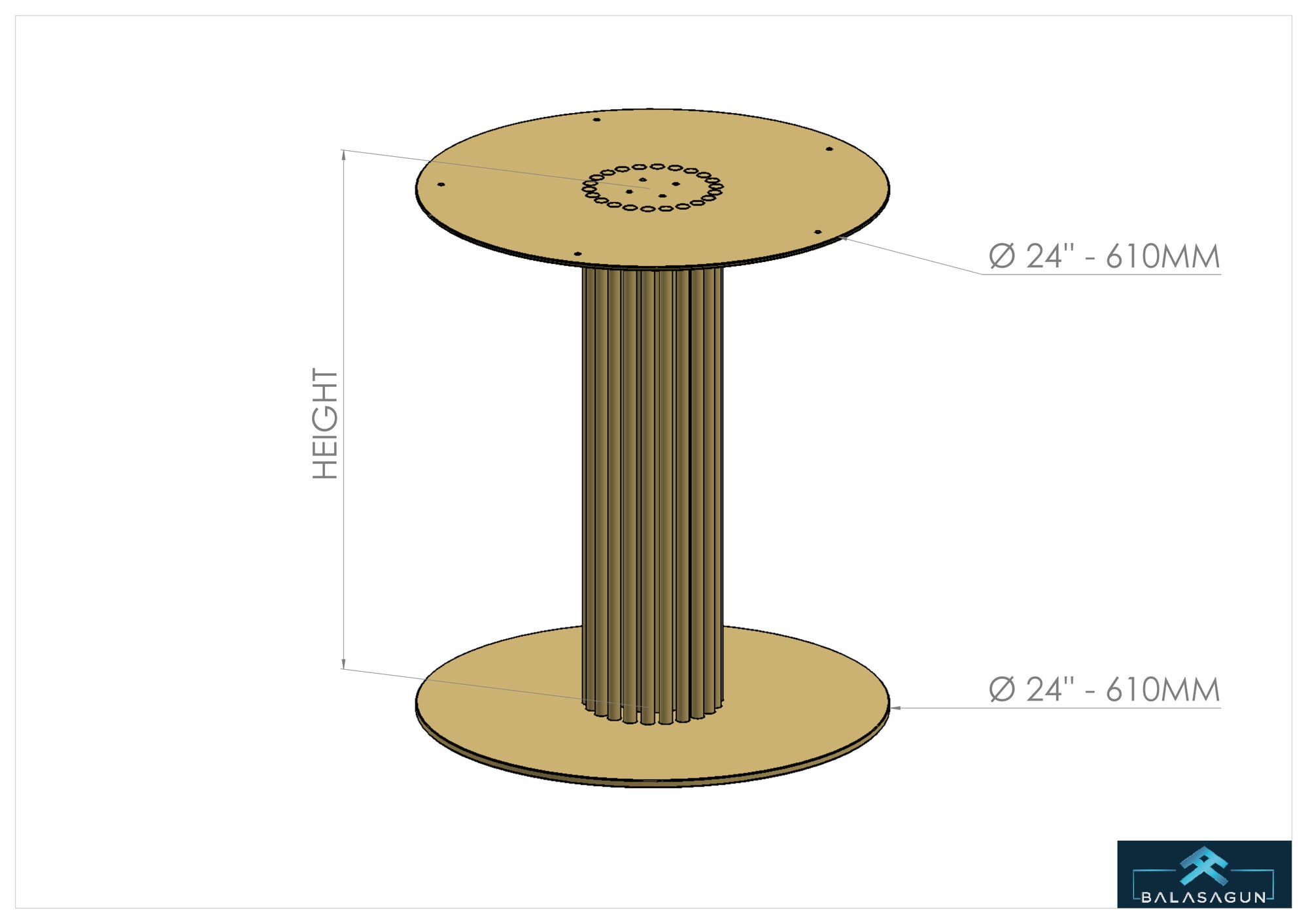 28” DIZDAR Solid Brass Pedestal Table Base