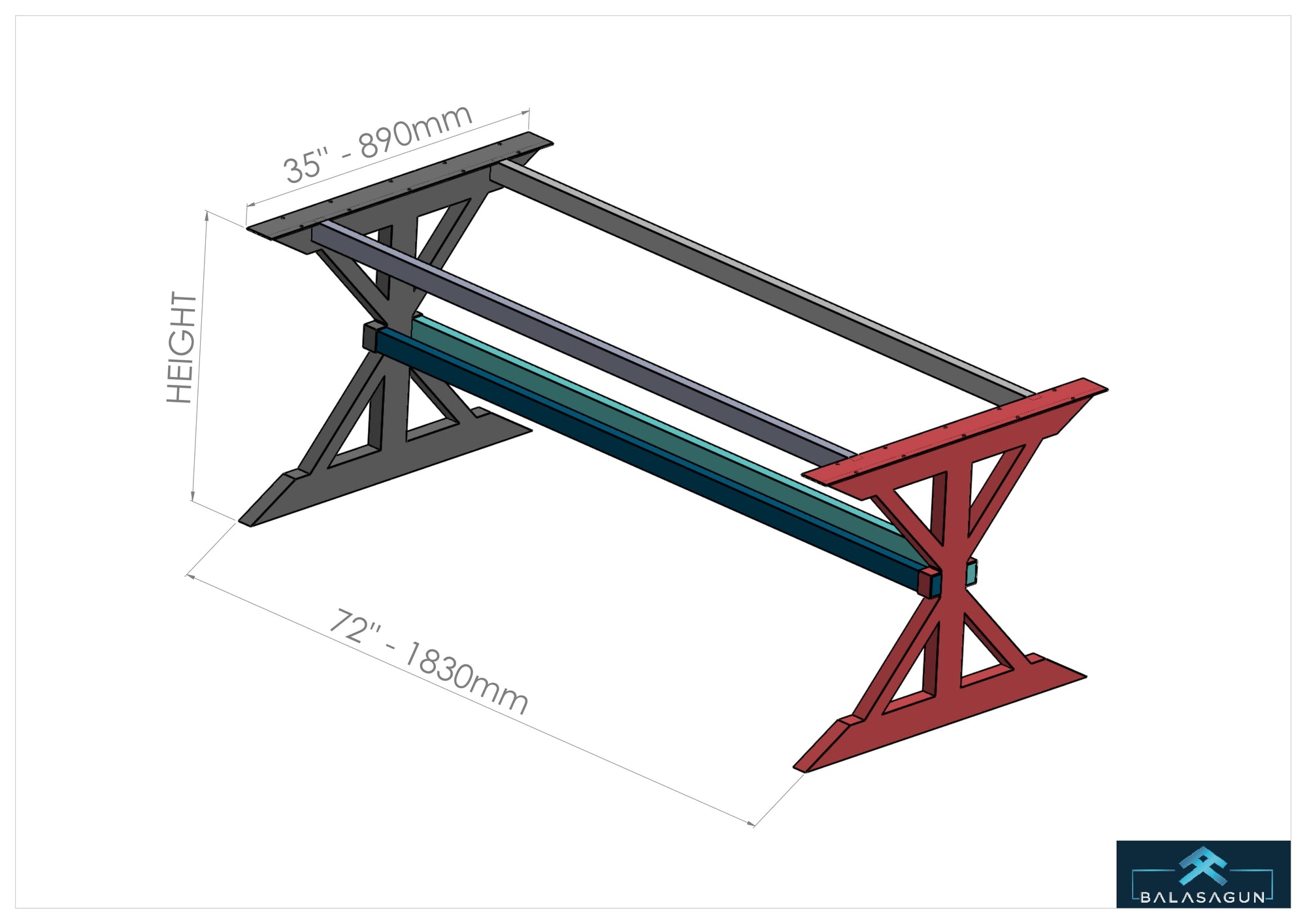 Metal Trestle Farmhouse Dining Table Legs  , 28"H x 35" W x 72” L Industrial Steel Table Base