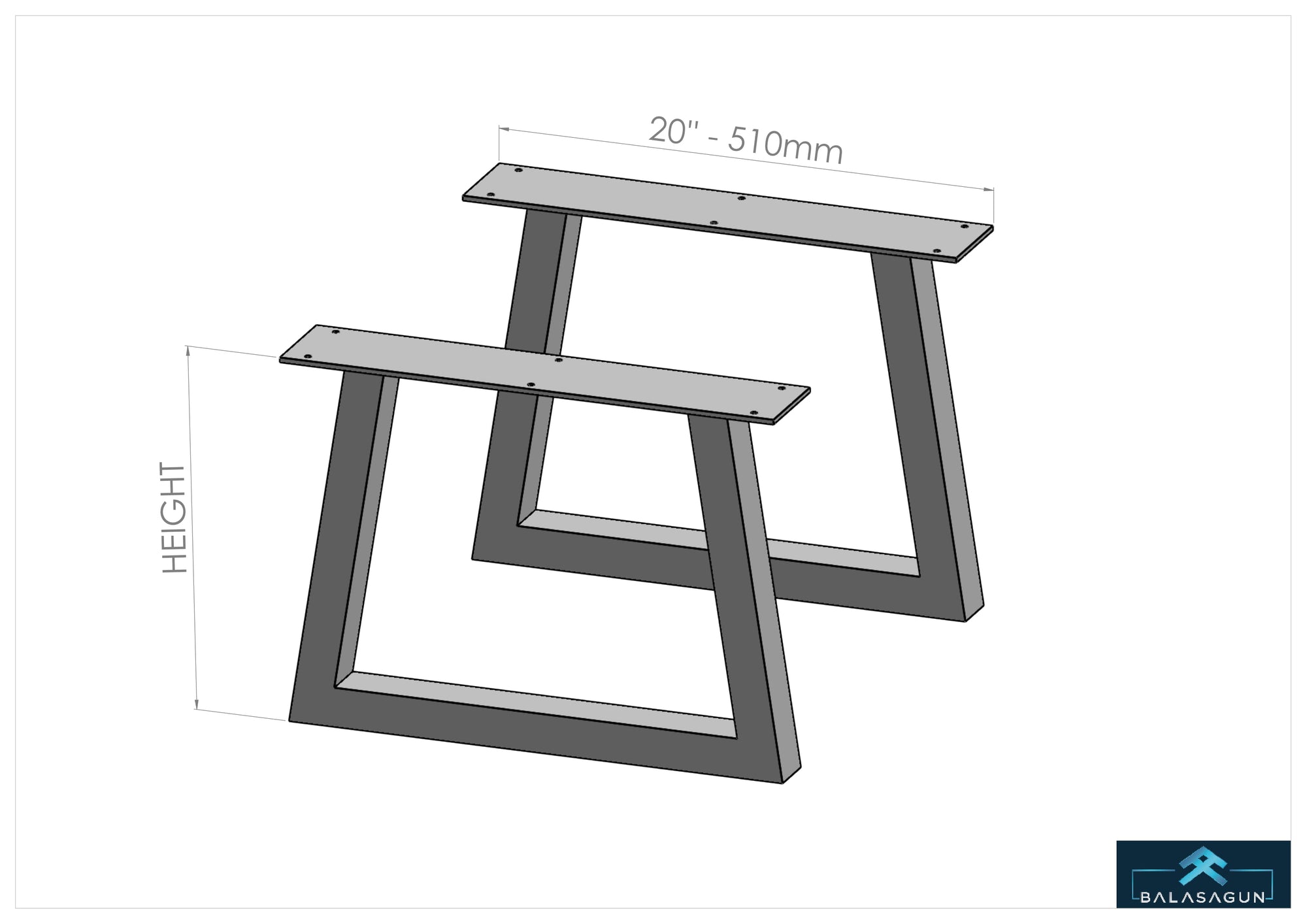 Metal Coffee Table Legs ,16” Trapezoid-IN Table Legs,base Width 20"  Set (2)